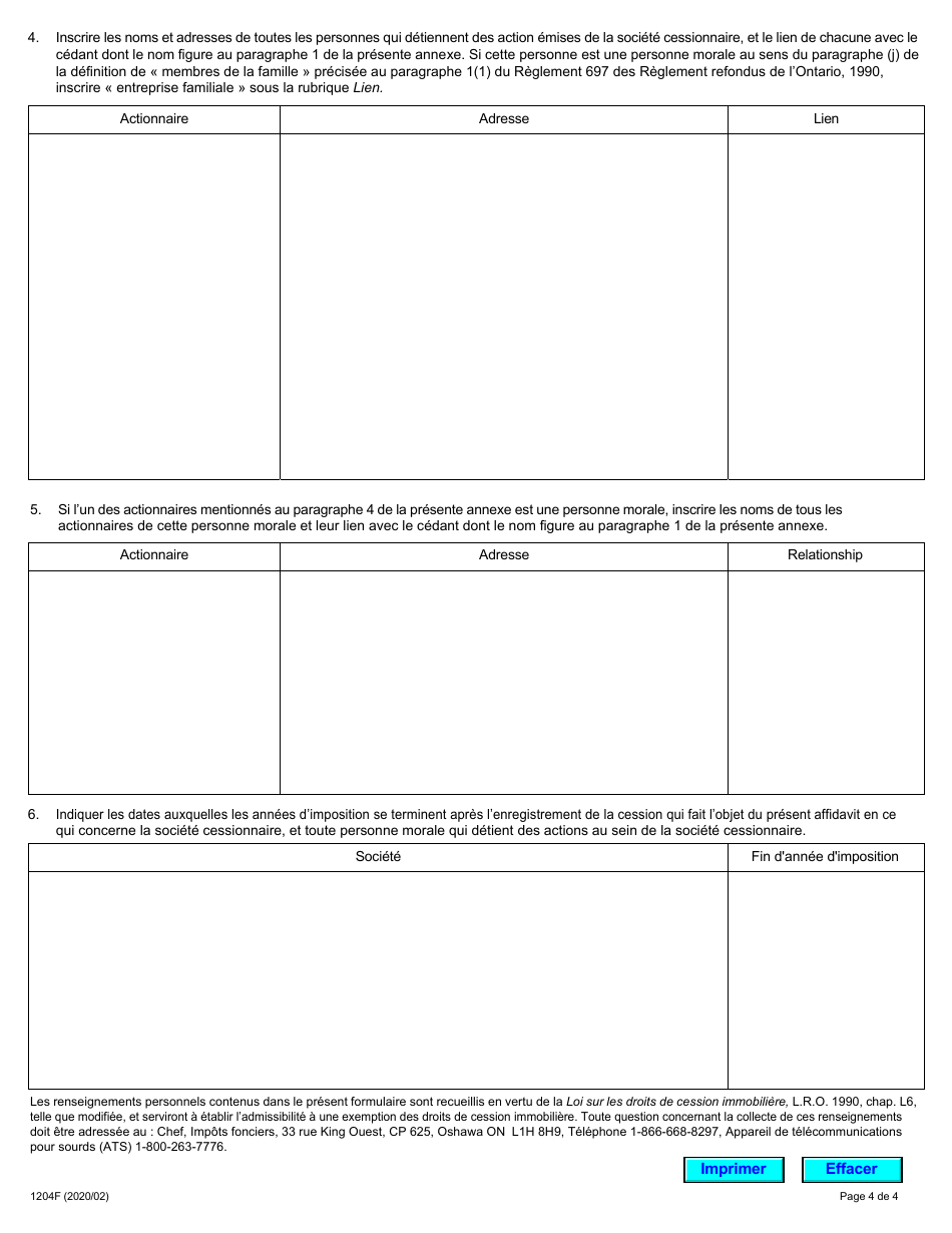 Forme LT100 (1204F) Affidavit Initial Dentreprise Familiale - Ontario, Canada (French), Page 4