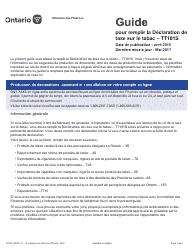 Document preview: Forme 2276F Guide Pour Remplir La Declaration De Taxe Sur Le Tabac - Tt101s - Ontario, Canada (French)