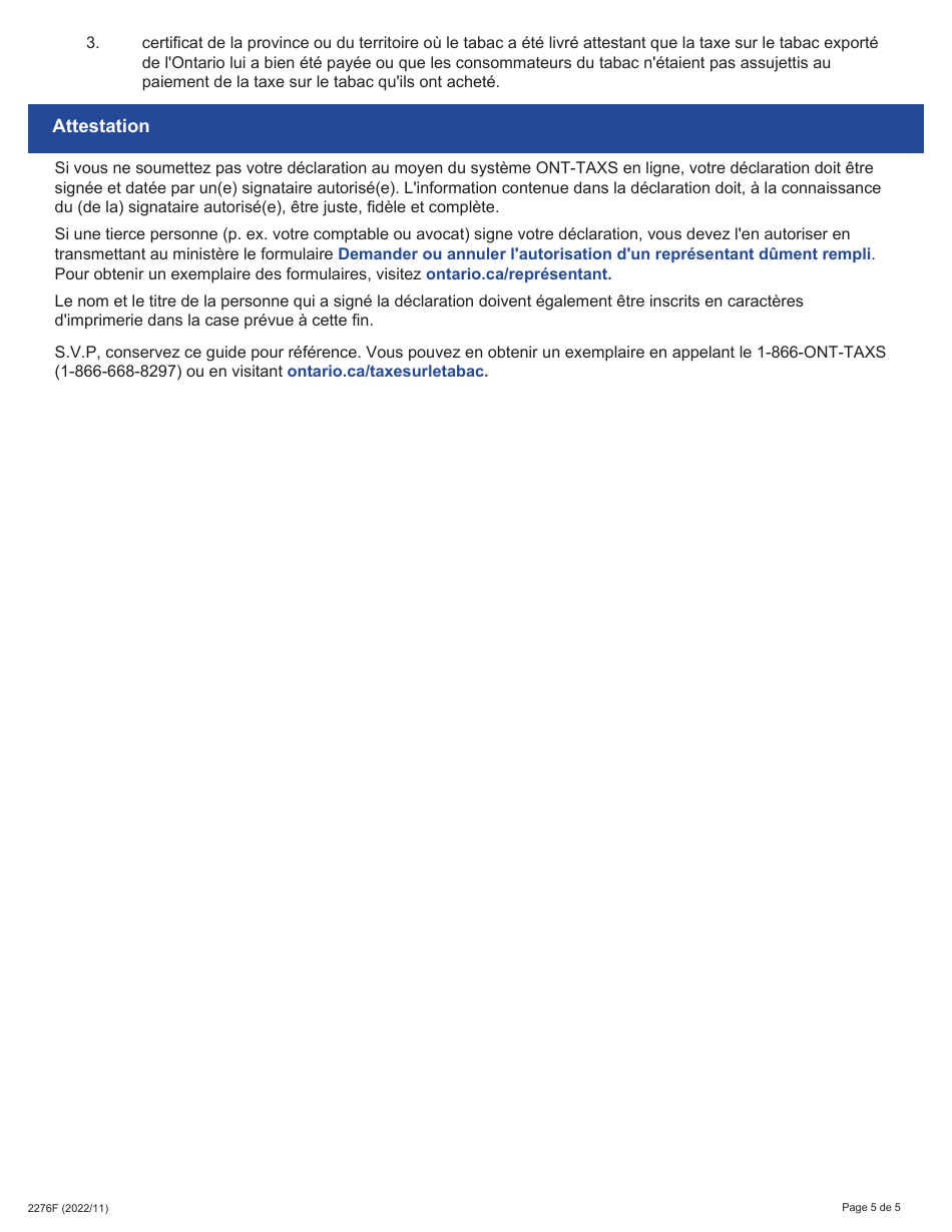 Forme 2276F Guide Pour Remplir La Declaration De Taxe Sur Le Tabac - Tt101s - Ontario, Canada (French), Page 5