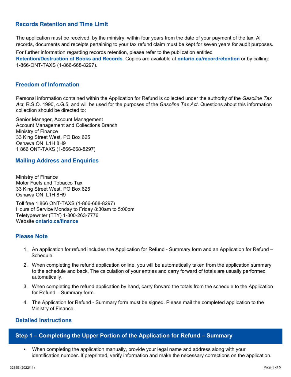 Instructions for Form 3215E, 0547E Application for Refund Summary and Schedule 2 Tes - Tax Exempt Deliveries, in Bulk, to First Nations Individuals, Bands, Band-Empowered Entities and Tribal Councils on a Reserve for Their Exclusive Use - Ontario, Canada, Page 3