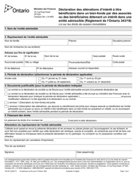 Forme 10016F Declaration DES Alienations D&#039;interet a Titre Beneficiaire Dans Un Bien-Fonds Par DES Associes Ou DES Beneficiaires Detenant Un Interet Dans Une Entite Admissible (Reglement De L&#039;ontario 343/18) - Ontario, Canada (French)