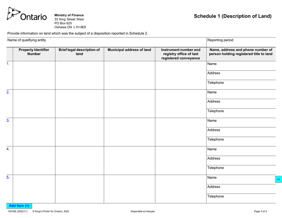 Form 10016E Return on Dispositions of a Beneficial Interest in Land by Partners or Beneficiaries Holding an Interest in a Qualifying Entity (Ontario Regulation 343 / 18) Land Transfer Tax Act - Ontario, Canada, Page 3