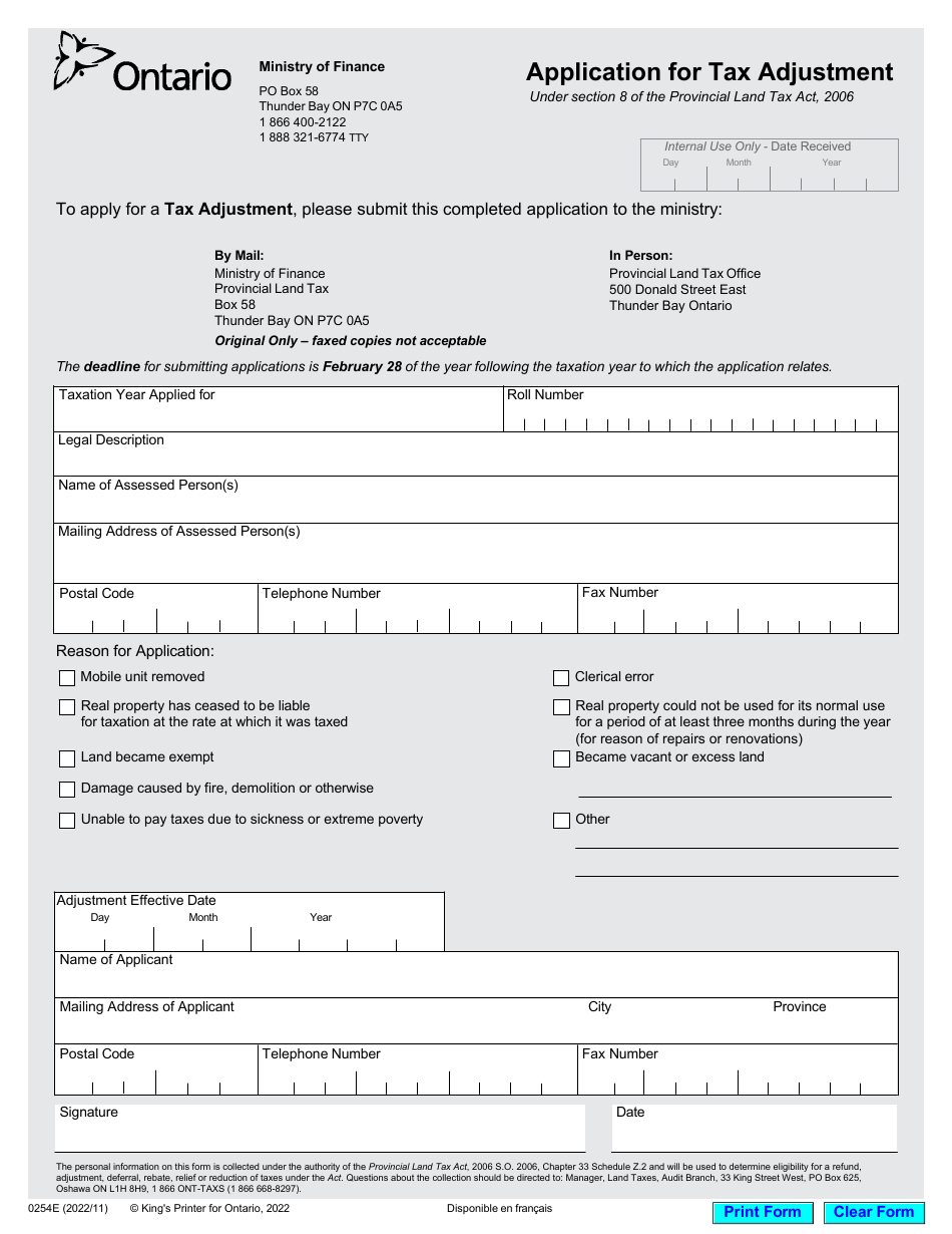 Form 0254E Download Fillable PDF or Fill Online Application for Tax