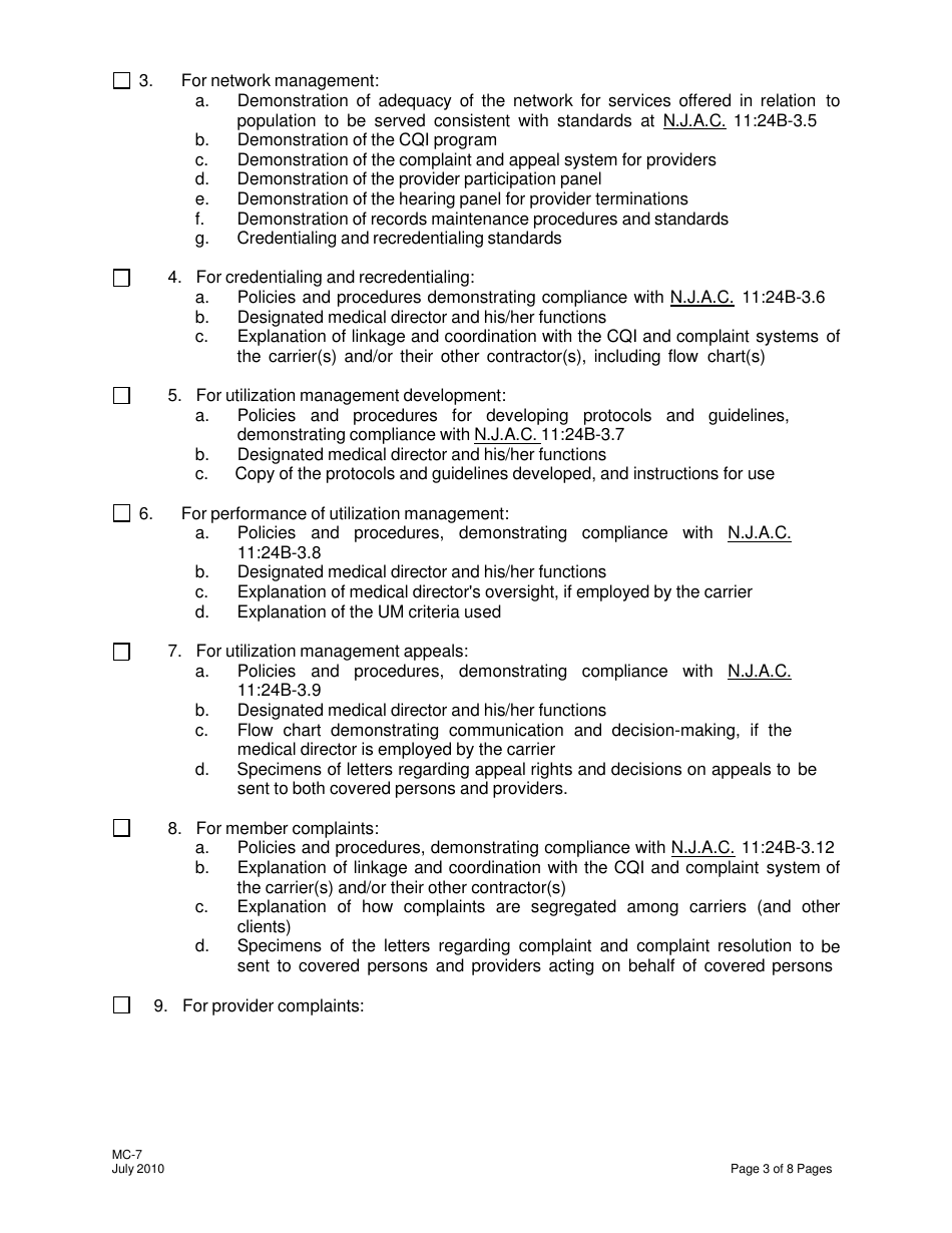 Form MC-7 Application Package for Certification as an Organized Delivery System (Ods) - New Jersey, Page 3