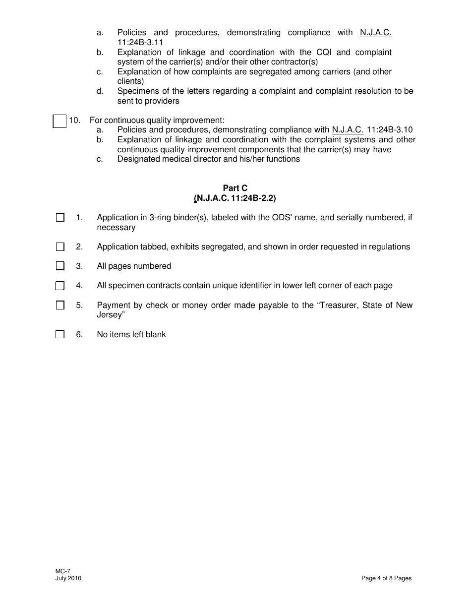 Form MC-7 Application Package for Certification as an Organized Delivery System (Ods) - New Jersey, Page 4