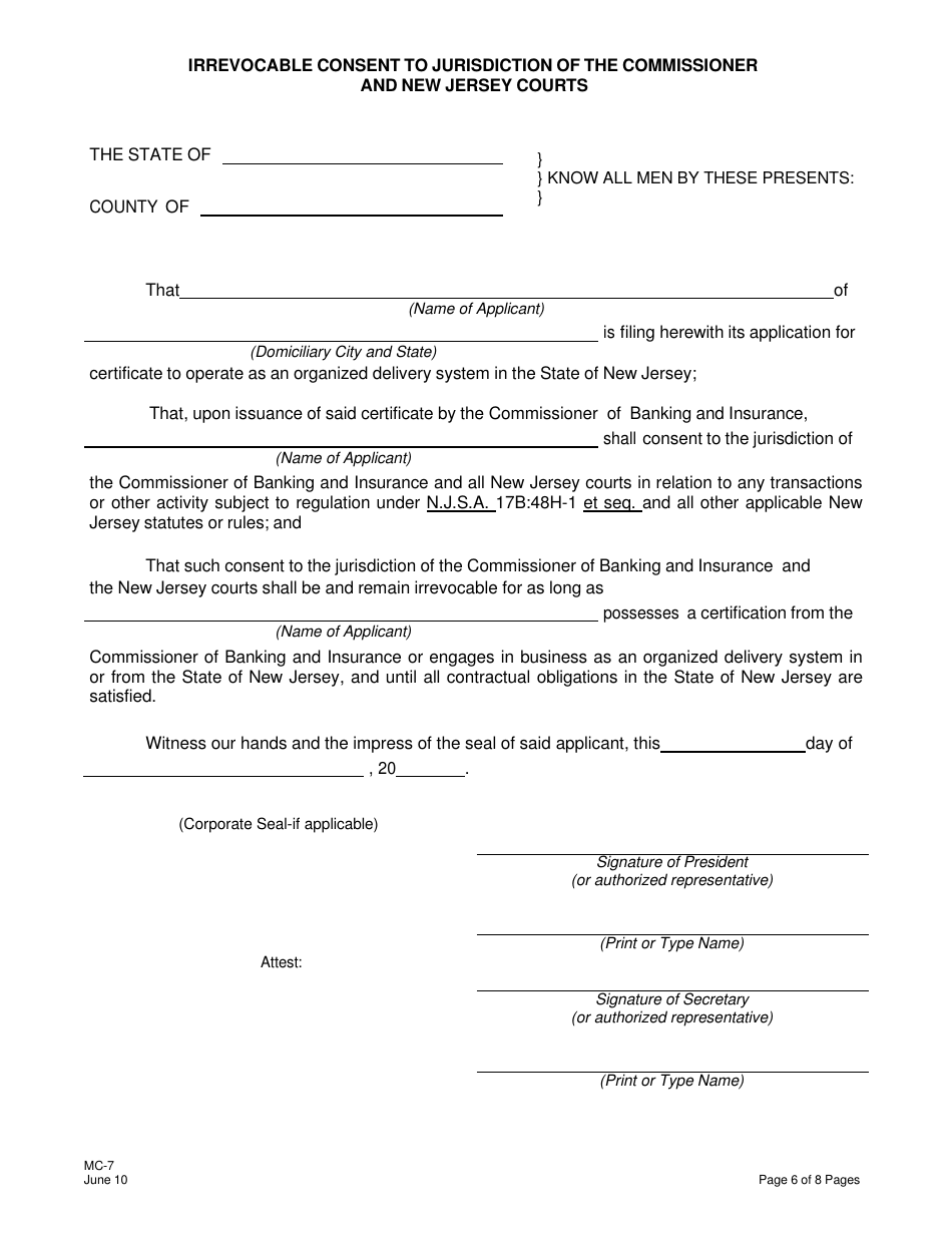 Form MC-7 Application Package for Certification as an Organized Delivery System (Ods) - New Jersey, Page 6