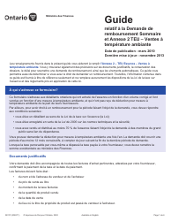Document preview: Forme 3231F Guide Relatif a La Demande De Remboursement Sommaire Et Annexe 2 Teu - Ventes a Temperature Ambiante - Ontario, Canada (French)