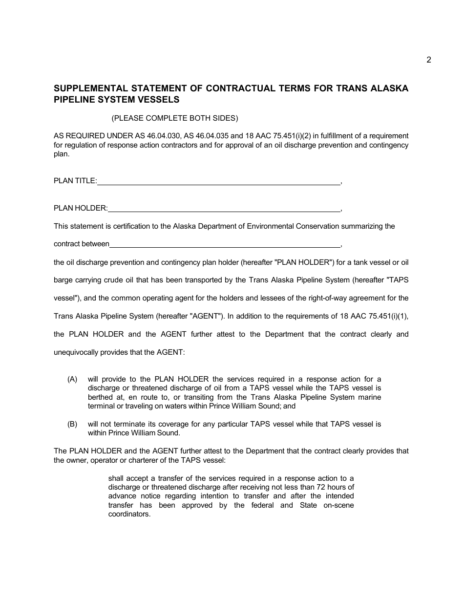 Statement of Contractual Terms - Alaska, Page 3