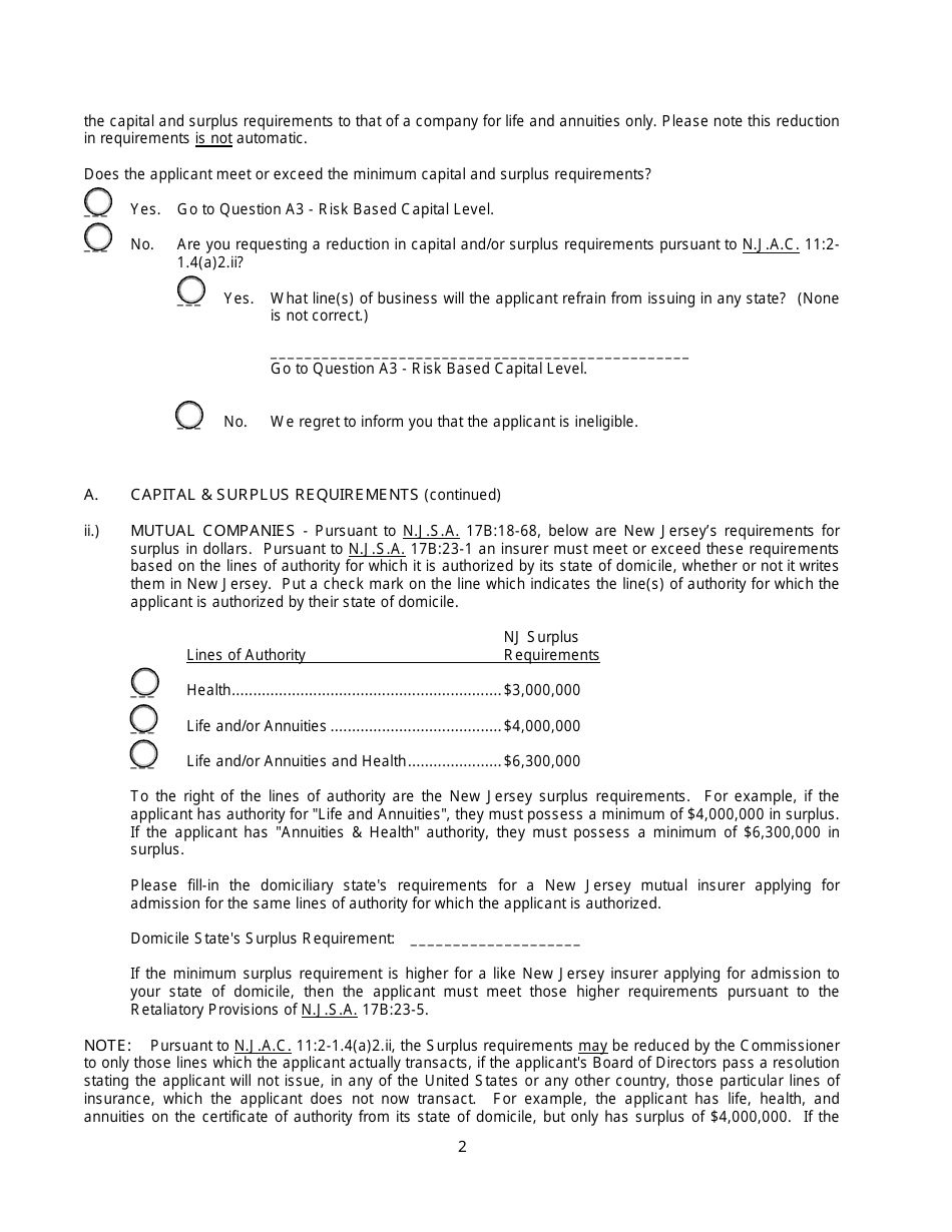 General Eligibility Worksheet - Life and Health - New Jersey, Page 2