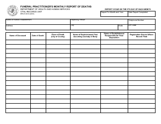 Document preview: Form SFN8148 Funeral Practitioner's Monthly Report of Deaths - North Dakota