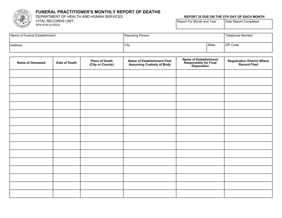 Form SFN8148 - Fill Out, Sign Online and Download Fillable PDF, North ...