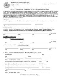 Document preview: Parent's Worksheet for Completing the North Dakota Birth Certificate - North Dakota
