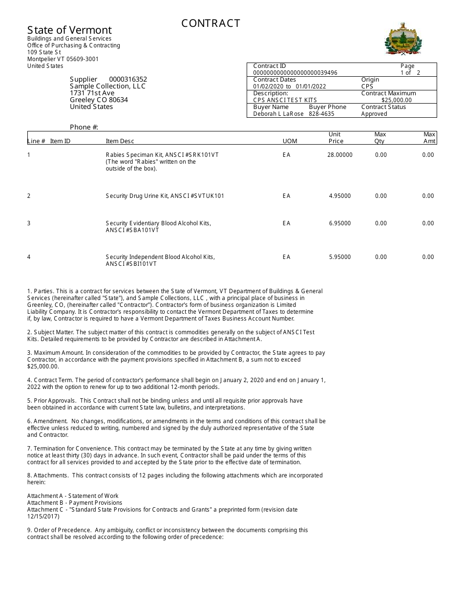 Contract #39496 - Ansci Test Kits - Vermont, Page 3