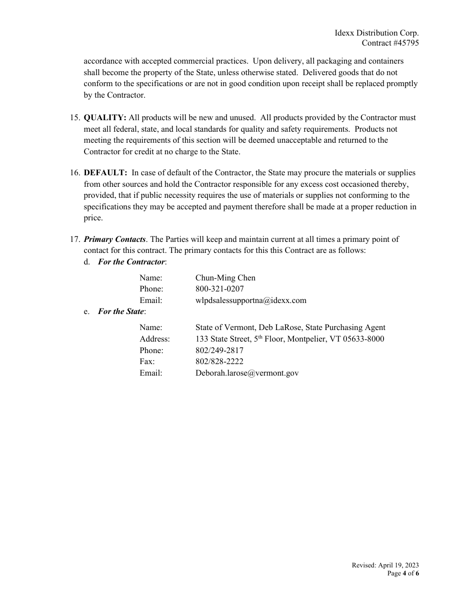 Contract #45795 - Laboratory Equipment  Supplies - Vermont, Page 4
