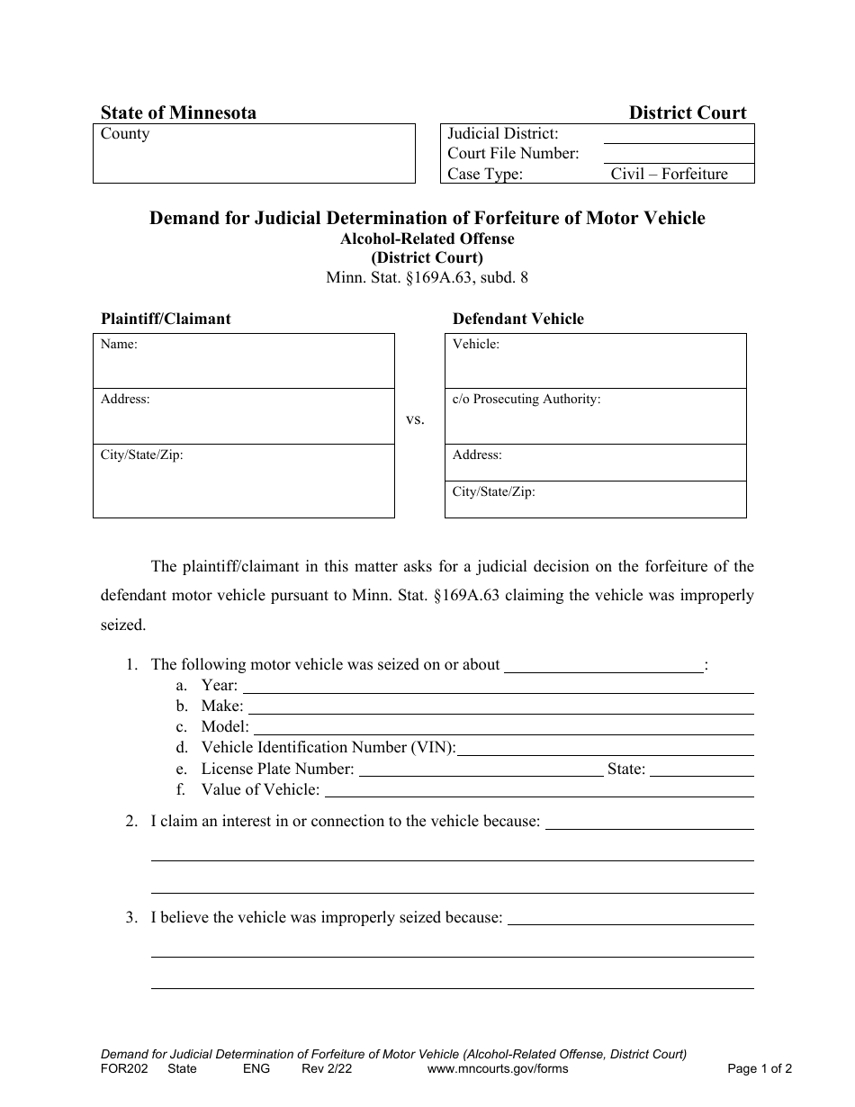 Form FOR202 Download Printable PDF or Fill Online Demand for Judicial ...