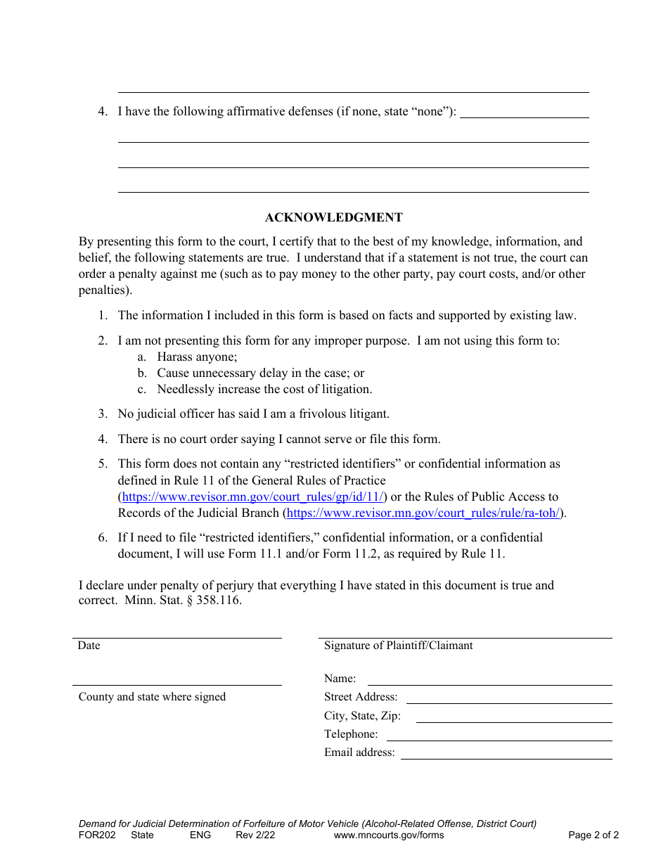 Form FOR202 Download Printable PDF or Fill Online Demand for Judicial ...