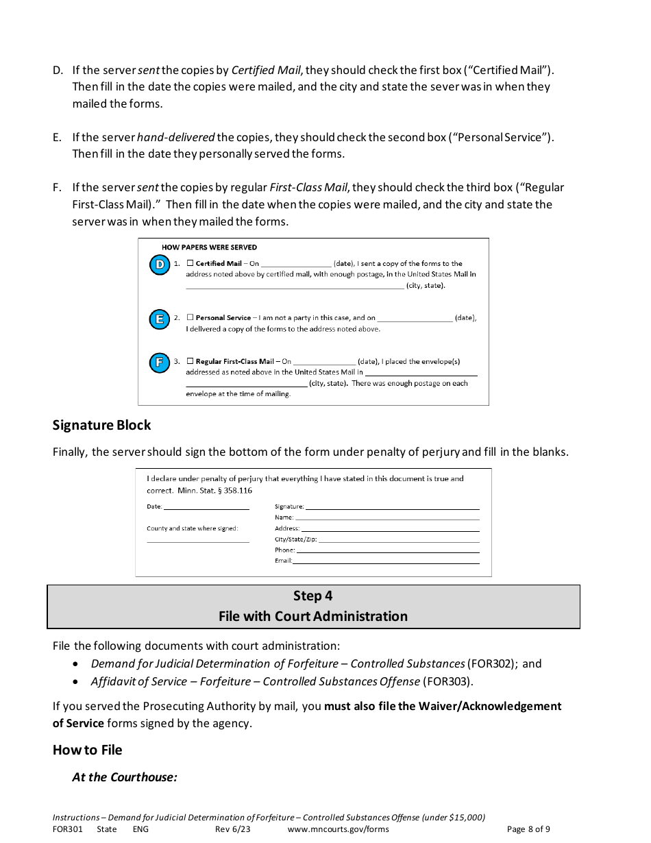 Form FOR301 Instructions - Conciliation Court Review of Property Seized in Drug Arrest ($15,000 or Less) - Minnesota, Page 8