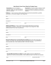 Document preview: Utah District Court Cover Sheet for Probate Cases - Utah