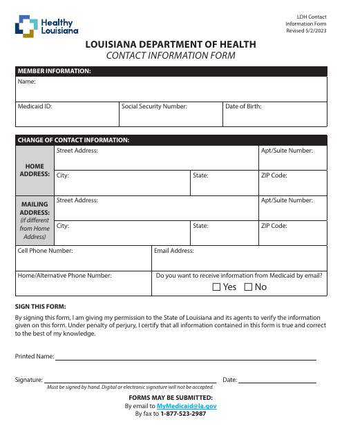 Contact Information Form - Louisiana Download Pdf