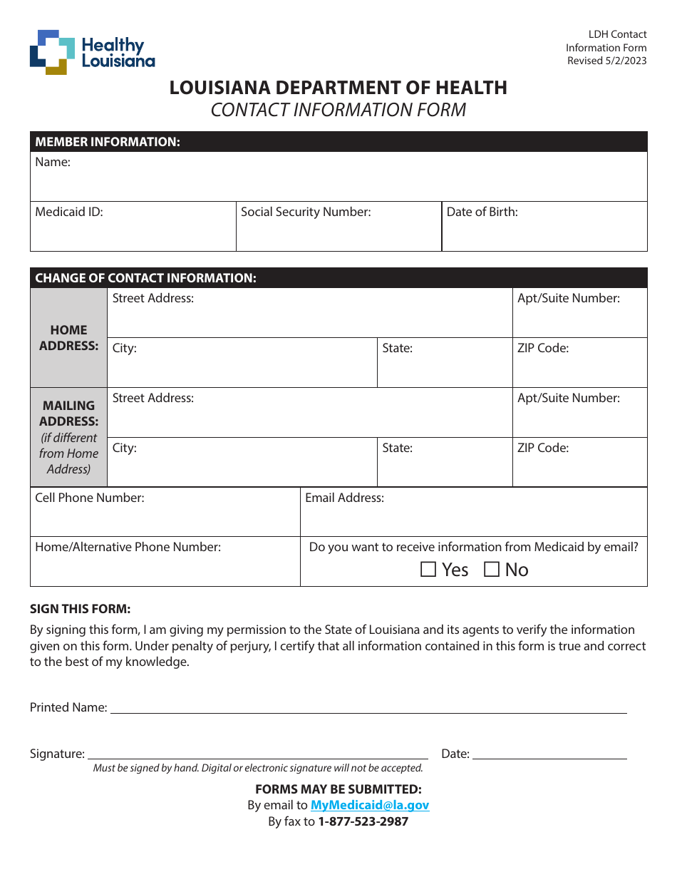 Contact Information Form - Louisiana, Page 1