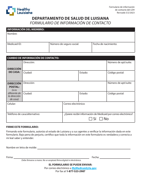 Formulario De Informacion De Contacto - Louisiana (Spanish) Download Pdf