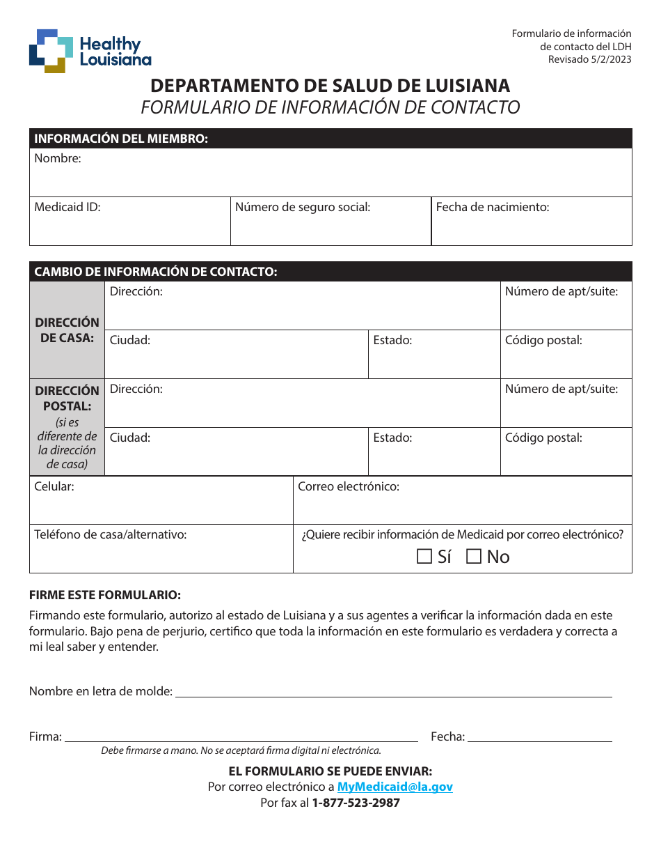 Formulario De Informacion De Contacto - Louisiana (Spanish), Page 1