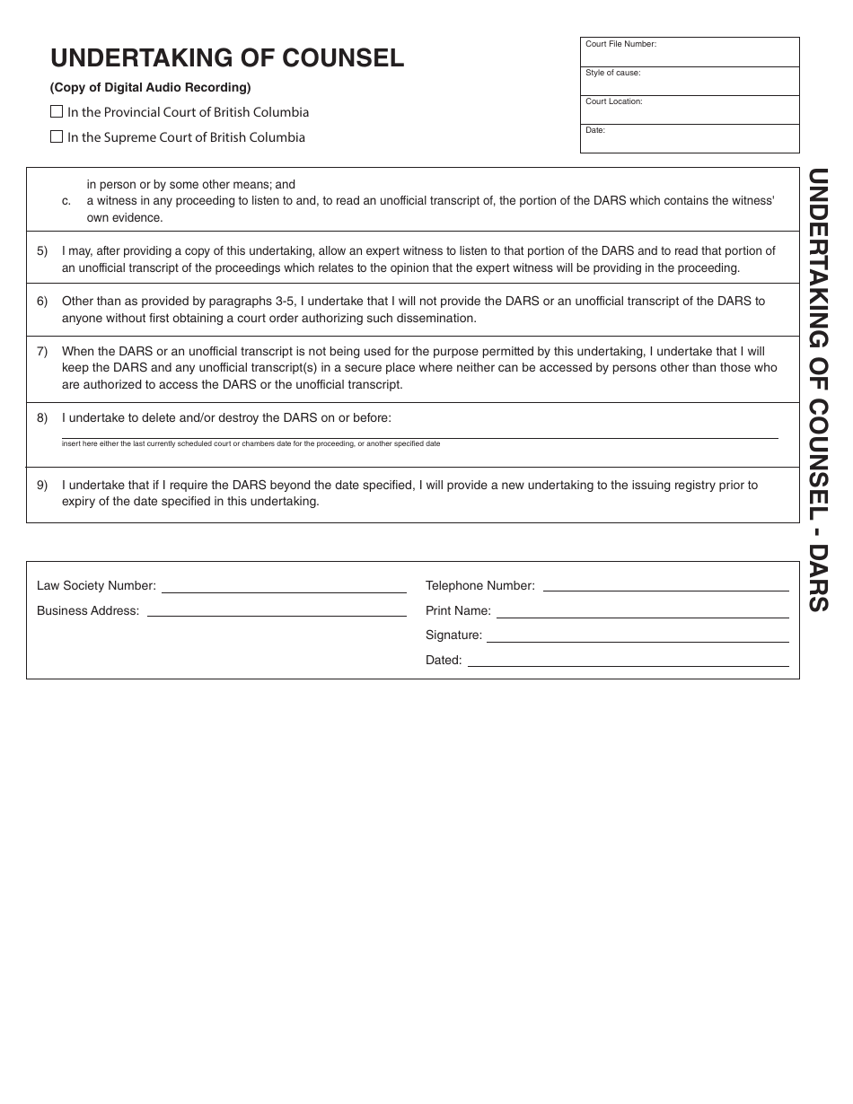 Form ADM859 Undertaking of Counsel - Dars - British Columbia, Canada, Page 2