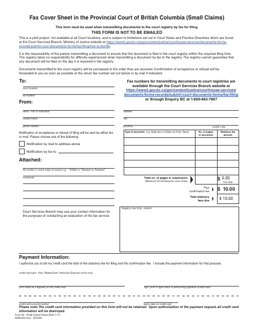 SCR Form 20 (ADM833)  Printable Pdf