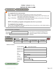 Form 1 Notice of Civil Claim - British Columbia, Canada