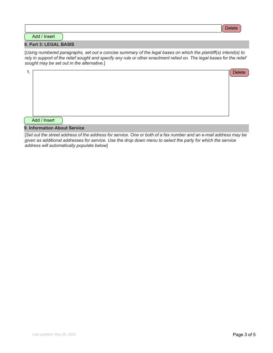 Form 1 Notice of Civil Claim - British Columbia, Canada, Page 3