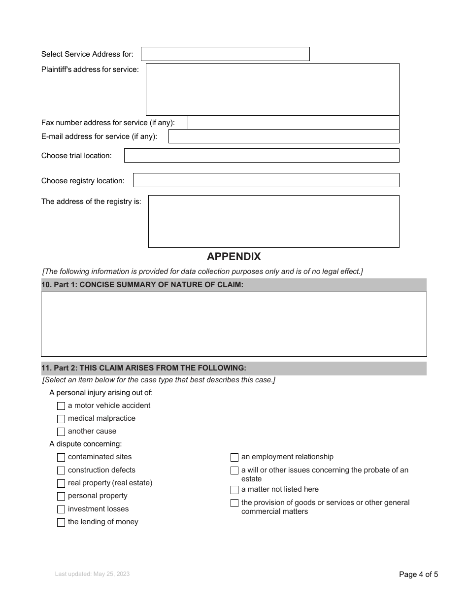 Form 1 Notice of Civil Claim - British Columbia, Canada, Page 4