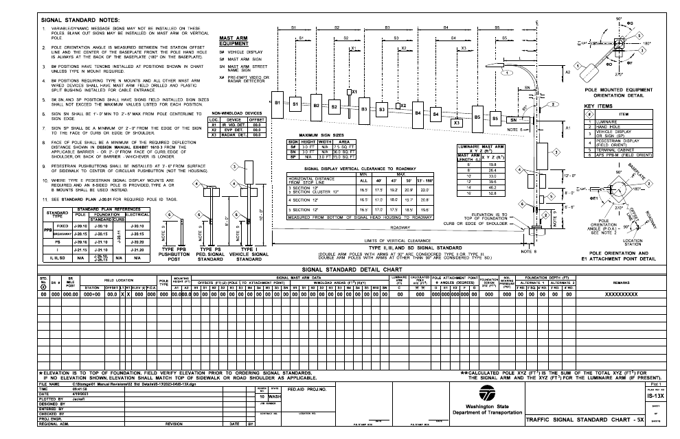 Form IS-13X Extended Conventional Signal Standard Detail Chart Plan Sheet - Washington