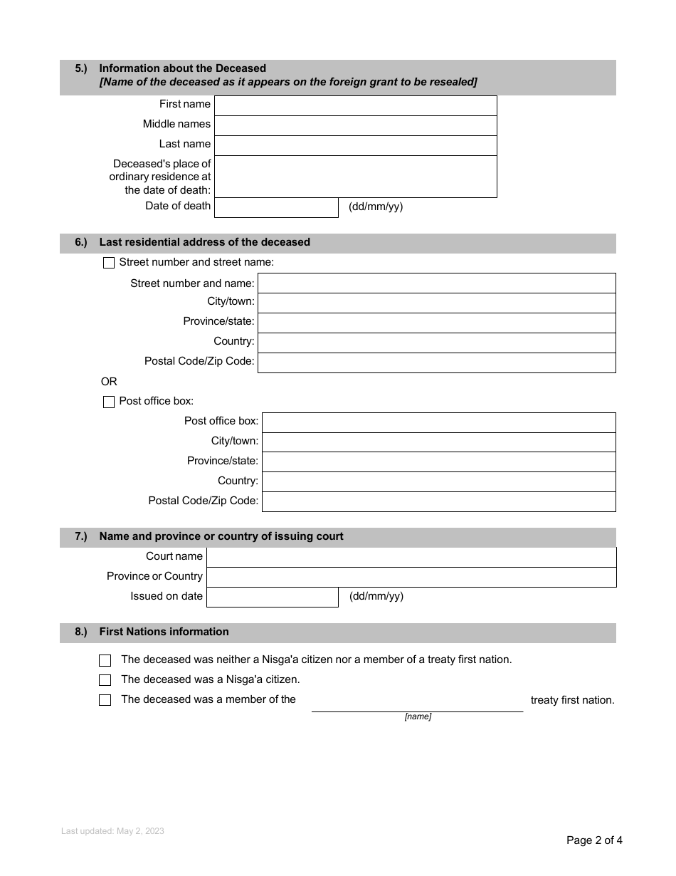 Form P21 Submission for Resealing - British Columbia, Canada, Page 2