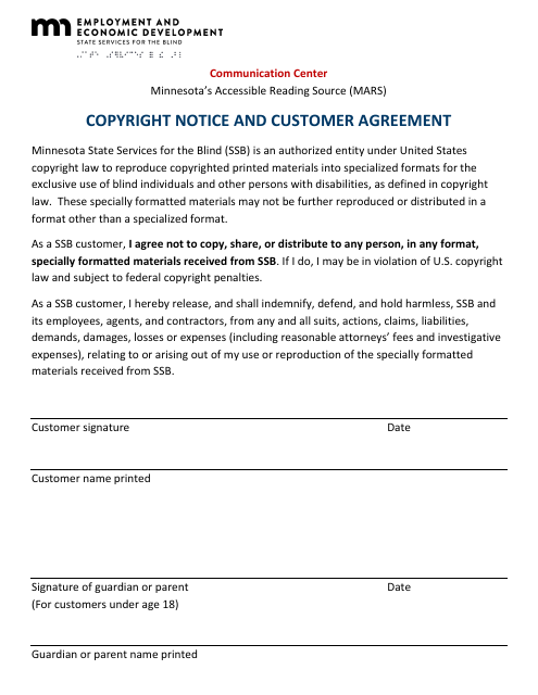 Copyright Notice and Customer Agreement - Minnesota