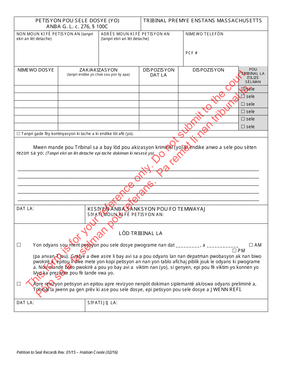 Petition to Seal Records - Haitian Creole - Massachusetts (Haitian Creole), Page 1