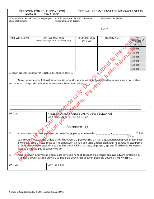 Petition to Seal Records - Haitian Creole - Massachusetts (Haitian Creole) Download Pdf