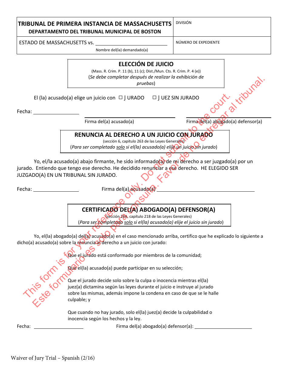 Formulario JV-120 Eleccion De Juicio - Consulta - Massachusetts (Spanish), Page 1