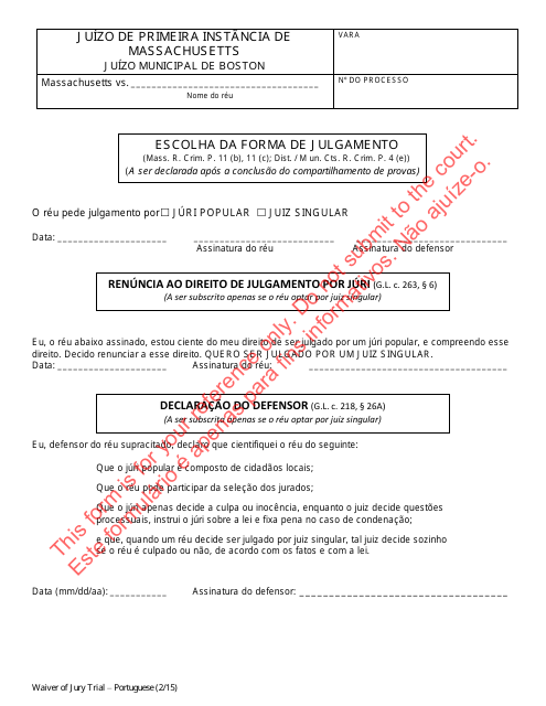 Waiver of Jury Trial - Massachusetts (Portuguese)