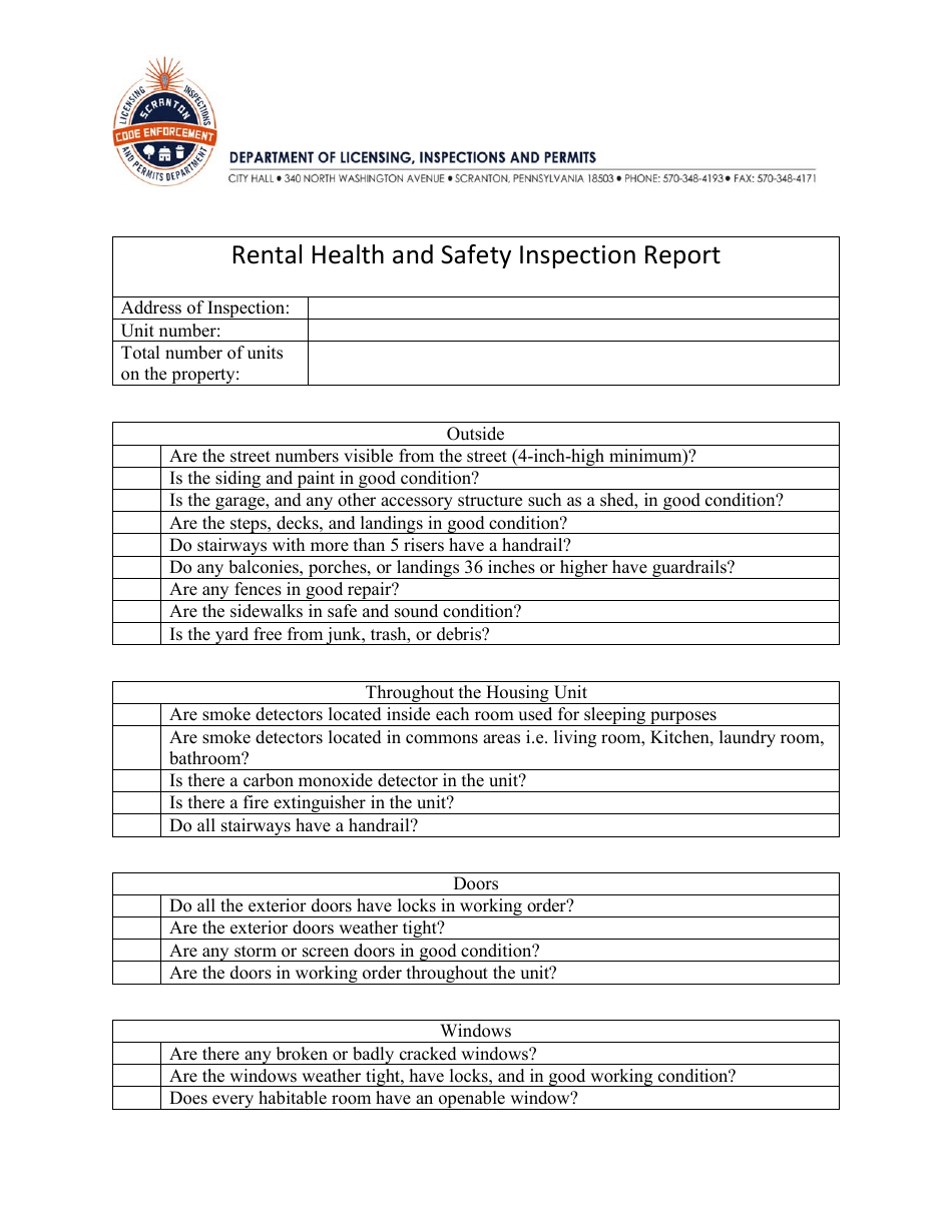 Rental Health and Safety Inspection Report - City of Scranton, Pennsylvania, Page 1
