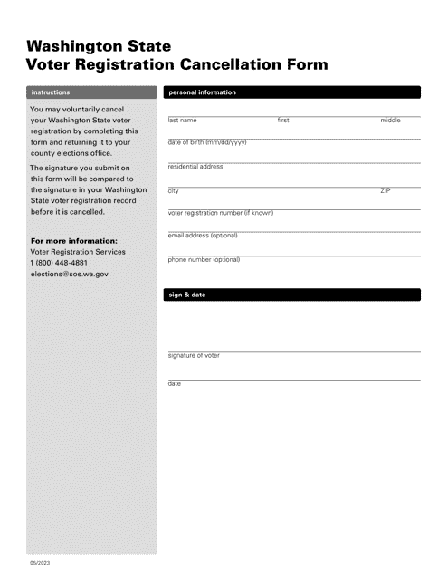 Voter Registration Cancellation Form - Washington Download Pdf