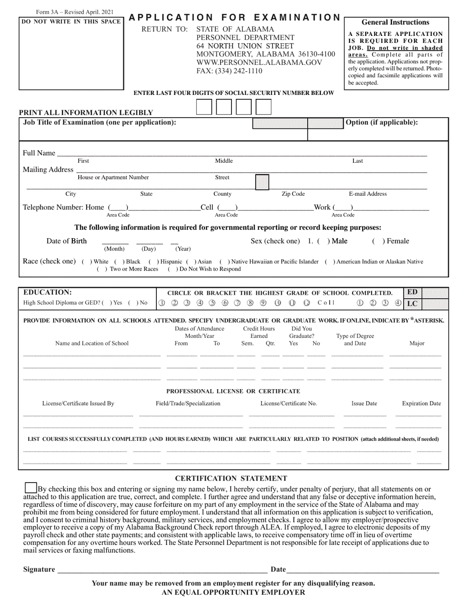 Form 3A - Fill Out, Sign Online and Download Fillable PDF, Alabama ...