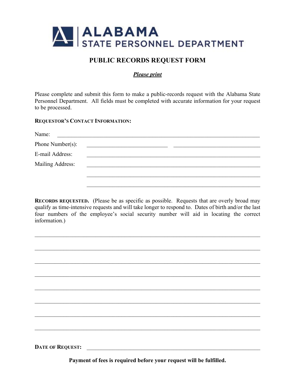Public Records Request Form - Alabama, Page 1