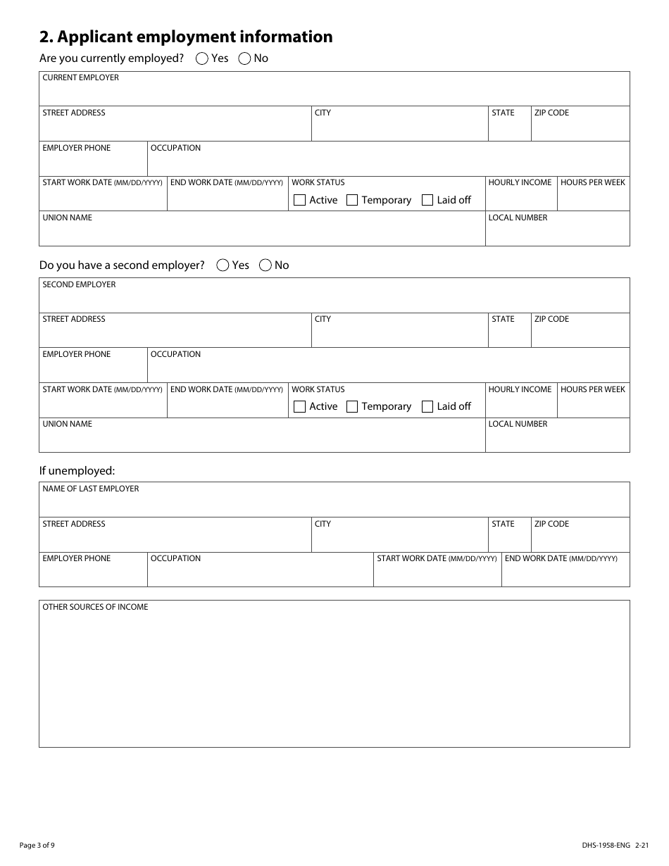 Form DHS-1958-ENG Application for Child Support Services - Minnesota, Page 3