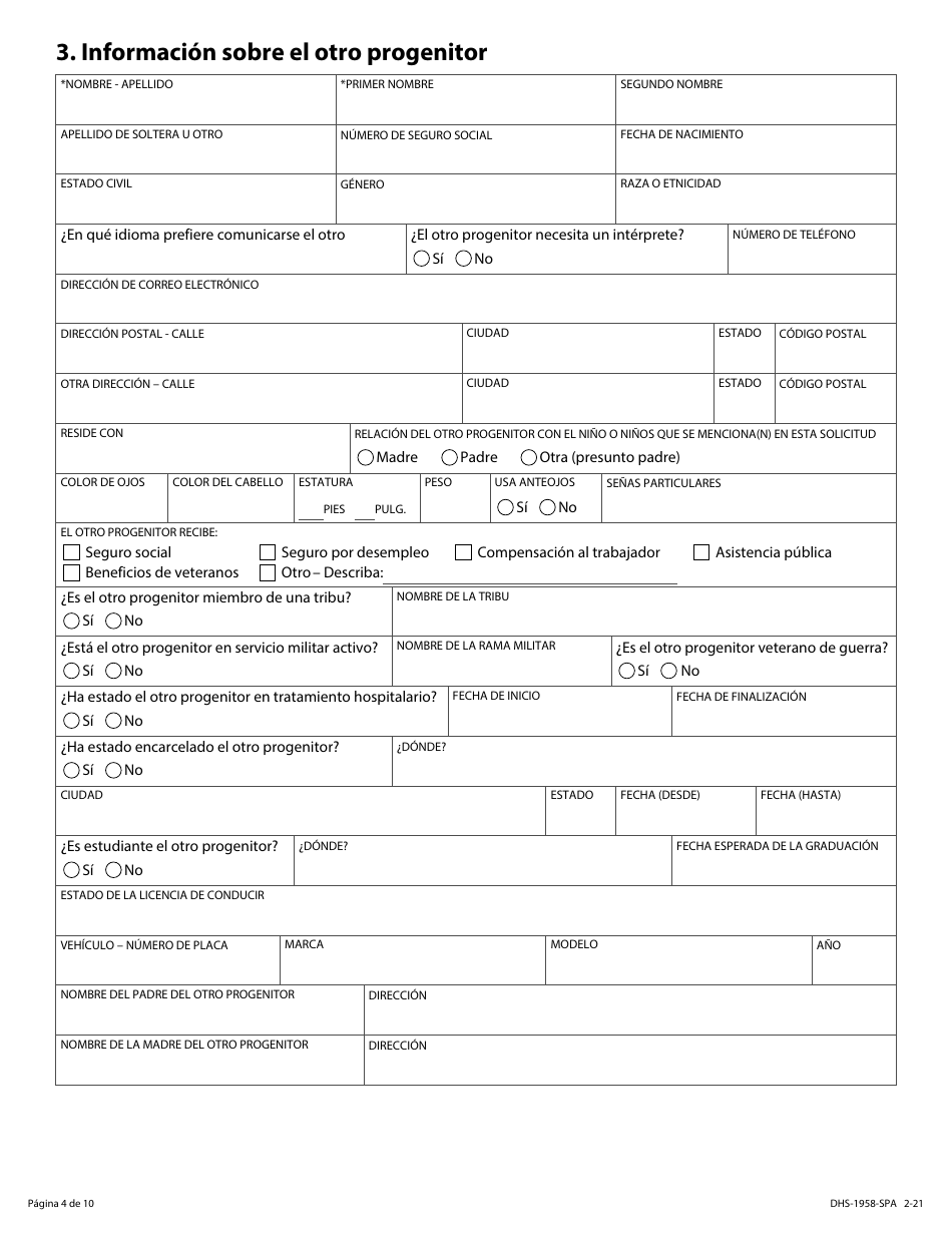 Formulario DHS-1958-SPA Solicitud De Servicios De Manutencion De Menores - Minnesota (Spanish), Page 4