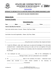 Document preview: Form H-135 Affidavit to Obtain Title to a Motor Vehicle for a Denied Insurance Claim - Connecticut