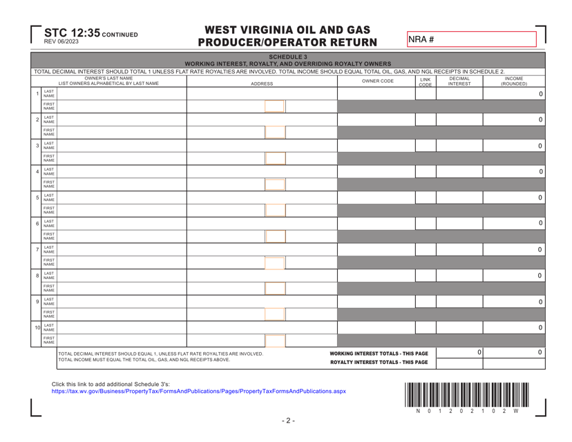 Form STC12:35 Schedule 3 West Virginia Oil and Gas Producer/Operator Return - West Virginia