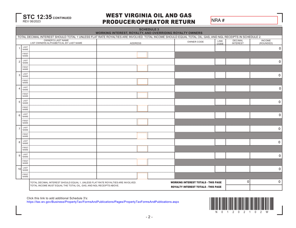 Form STC12:35 Schedule 3 West Virginia Oil and Gas Producer / Operator Return - West Virginia, Page 1