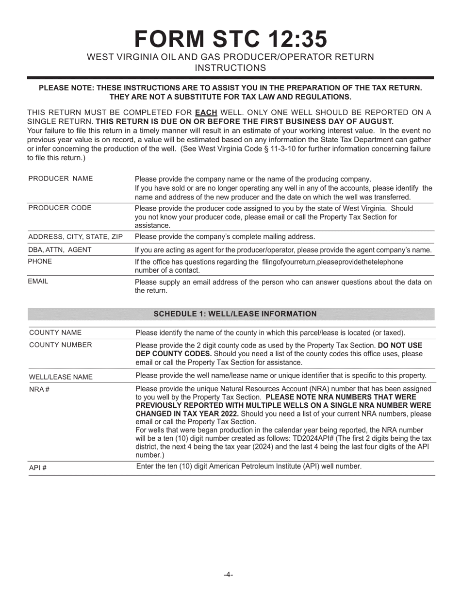 Form STC12:35 West Virginia Oil and Gas Producer / Operator Return - West Virginia, Page 4