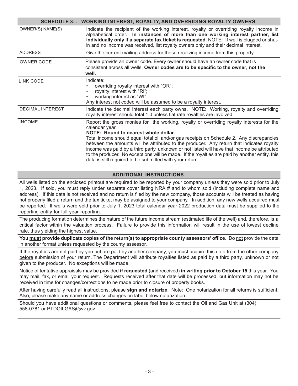 Instructions for Form STC12:35 West Virginia Oil and Gas Producer / Operator Return - West Virginia, Page 3