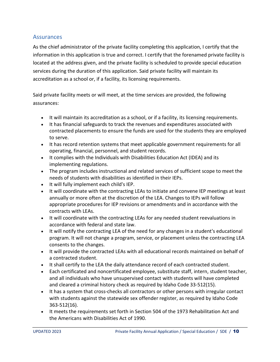 Private Facility Special Education Program Approval - Annual Renewal - Idaho, Page 10